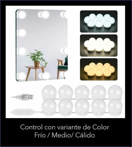 Kit 10 Focos Lamparas Luz Led Espejo Usb Maquillaje Camarin