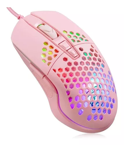 Mouse Gamer Honeycomb Rgb Pink Ultraliviano Rosa Pc