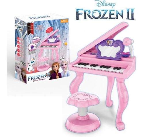 Imagen 1 de 1 de Piano Frozen Con Microfono Y Banquito (pilas O Electricidad)