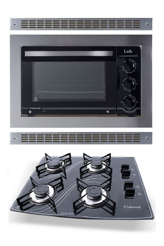 Kit Forno Embutir Inox 45l Cooktop 4 Bocas Preto Safanelli