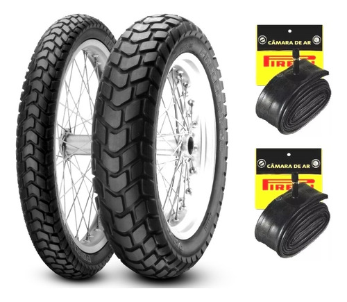 Combo Pneu 110/90-17 + 90/90-19 Mt60 Com 2 Câmaras Pirelli