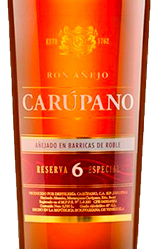 Pack De 12 Ron Carúpano Añejo Reserva 6 Especial 750 Ml
