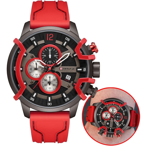 Boruse Relojes Para Hombre Red Big Face Sport Cronógrafo Rel