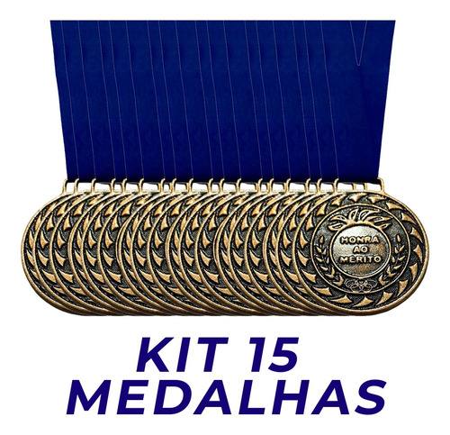 Conjunto 15 Medalhas Ouro Prata Ou Bronze Relevo Tira Azul