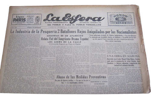 Periodico La Esfera Lunes 30 De Agosto 1937 Original