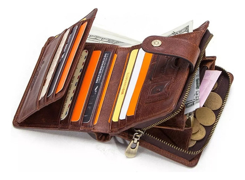 Cartera Multifuncional De Cuero Genuino Rfid Para Hombre