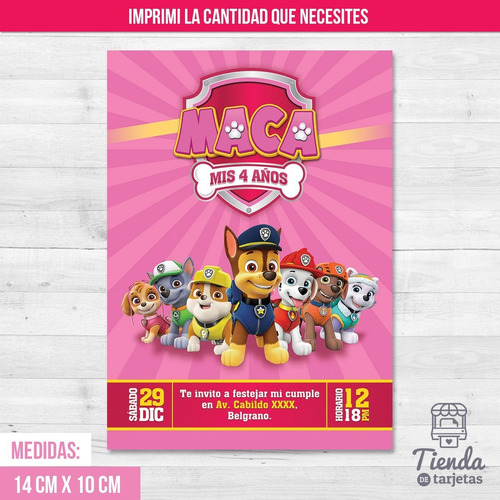 Imagen 3 de 4 de Invitación Digital + Imprimible - Paw Patrol Perritos Nena