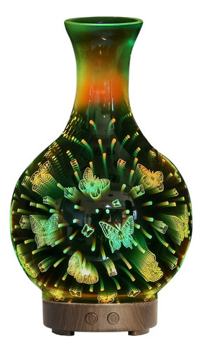 Humidificador Aromas Jarrón Decorativo, Led, Aceite, 100ml Color Mariposas - Base Madera Oscuro