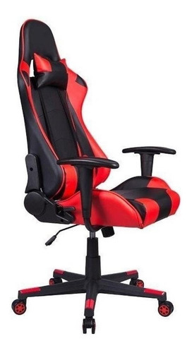 Cadeira de escritório Pelegrin 3012 ergonômica preta e vermelha con estofado do couro sintético