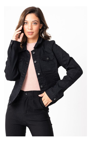 Campera Jean Mujer Negro Elastizada Talles S Al Xxl