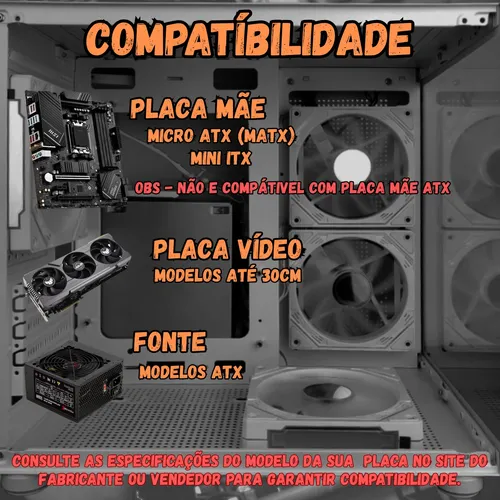 Gabinete Gamer Aquário Com 7 Fans Rgb Micro Mini Atx Preto