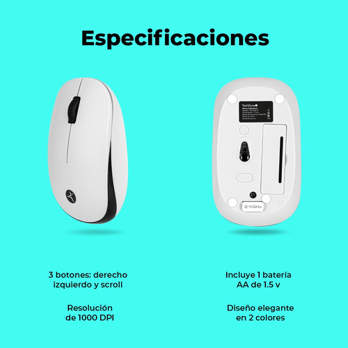Combo Teclado Y Mouse Techzone Inalámbrico 1000dpi Blco/ment Mouse Blanco Teclado Menta / Negro