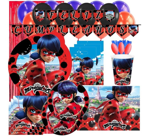 Set Decoración Fiesta + Globos + Piñata / Miraculous Ladybug