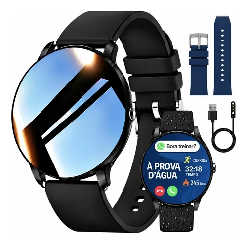 Smartwatch Relógio Inteligente Prova Dágua Chamada Bluetooth Preto Silicone Lisa