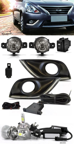 Kit Farol Milha Neblina Versa 2015 À 2020 Led Drl + Kit Led