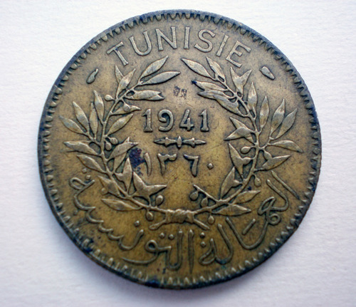 Moneda Tunez 1941 Colonia Francesa Bono 2 Francos