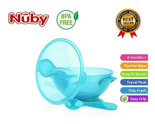 Imagen 4 de 9 de Plato-bowl Para Bebe Nuby Con Sopapa,tapa Y Cuchara Colorido