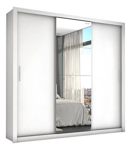 Guarda-Roupa Casal Branco 3 Portas de Correr Com Espelho Espresso Móveis