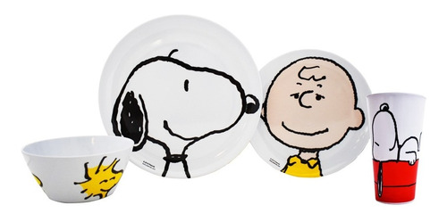Vajilla Melamina Snoopy Charlie Brown 4 Piezas