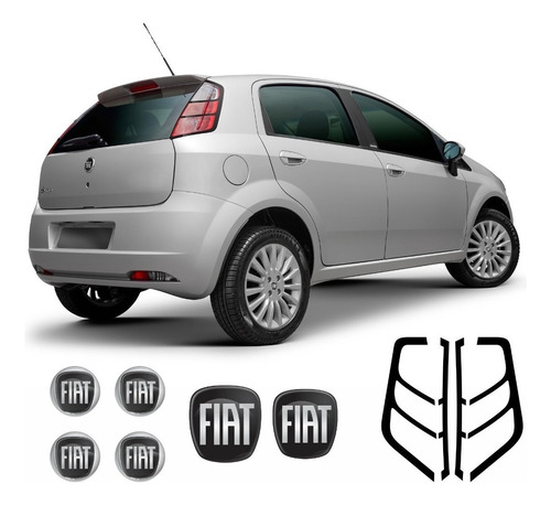 Adesivos Emblema Fiat Punto Black  Mascara Lanterna Pntof49 Cor Preto