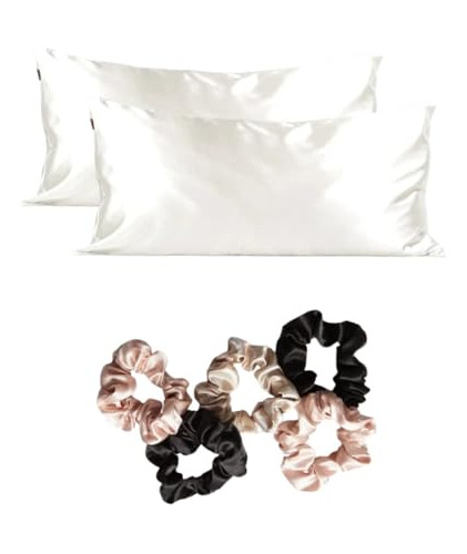 Set De Funda De Almohada De Satén Y Scrunchies A Juego