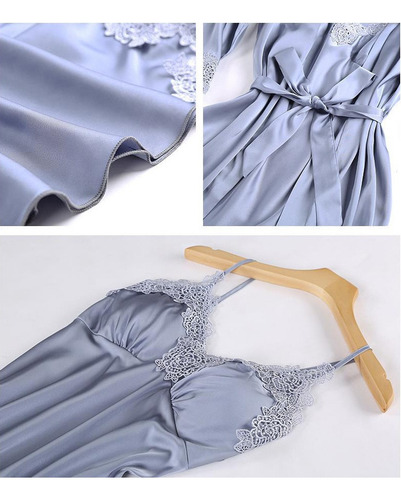 Set De Pijama Dama Sexi Ropa De Dormir Bata De Seda 5 Piezas