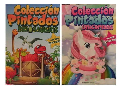 Pintados - Dinosaurios + Unicornios - 2 Libros Stickers 