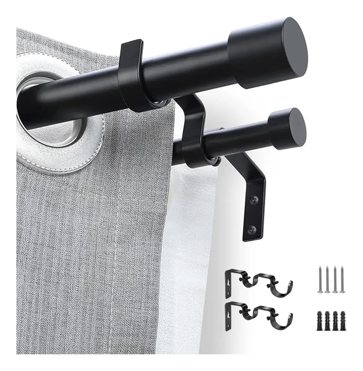 Cortinero Ajustable Folira Negro de Metal, para Salón y Dormitorio