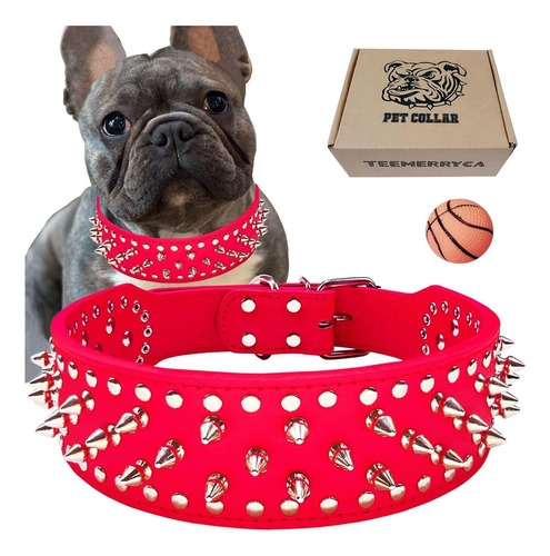 Teemerryca Collares De Perro Con Púas Plateadas De Cuero De