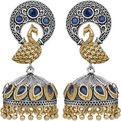 Aheli - Pendientes De Jhumka Jhumki Con Diseño De Pavo Real