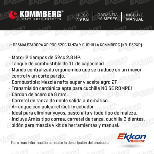 Imagen 2 de 9 de Desmalezadora Xp Pro 52cc Tanza Y Cuchilla Kommberg