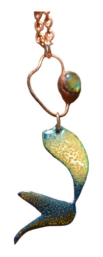 Collar Sirenita, Piedra Labradorita, Cobre Esmaltado, Cod1