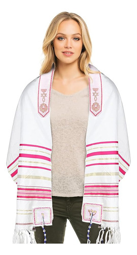 Tallit Mesiánico Halleluyah Con Bolsa 56 Cm X 180 Cm , Rosa