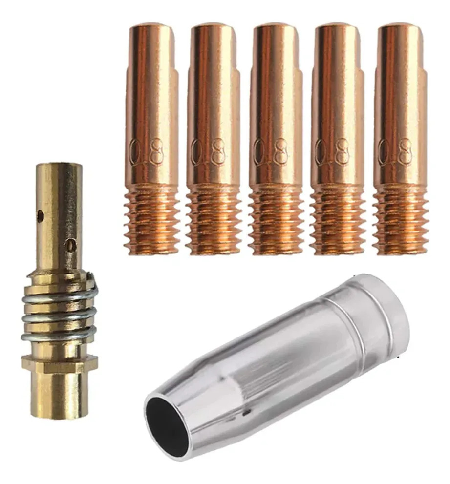 Kit 7 Mig 15ak Bico M6 0,8mm Difusor Bocal Para Tocha Solda