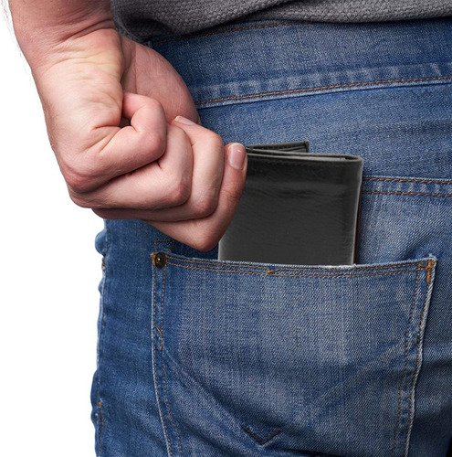 Cartera Triple Premium Hombre Cierre Interno Piel Genuina Negro