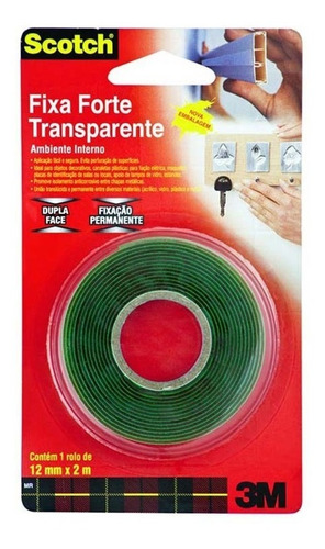 Fita Dupla Face Fixa Forte Transparente 12mm X2m 3m