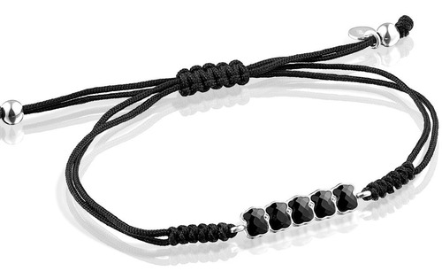 Pulsera Tous Mini Onix De Plata Con Ónix Y Cordón Negro