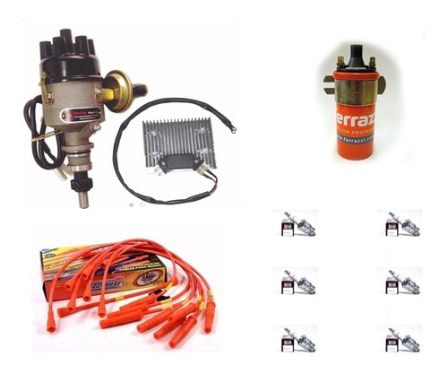 Kit Distribuidor Electronico + Bobina + Cables Ferrazzi Competicion 9mm + Bujias Ford Falcon F100 188 221