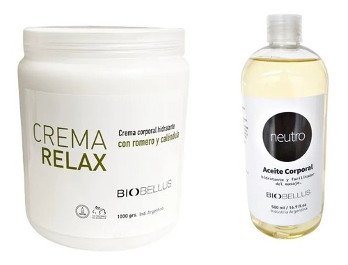 Combo Crema Relax 1 Kg + Aceite Neutro 500ml Biobellus