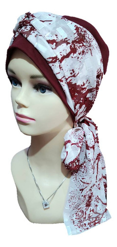 Turbante Para Mujer Gorro Oncológico Quimio, Mascada/ Tyamia Color Tinto Modelo Mascada