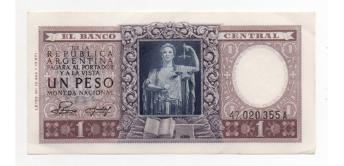 Billete Argentina 1 Peso Moneda Nacional Bottero 1910 Ex+