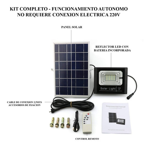 Reflector Led 100w Solar Recargable + Panel + Control