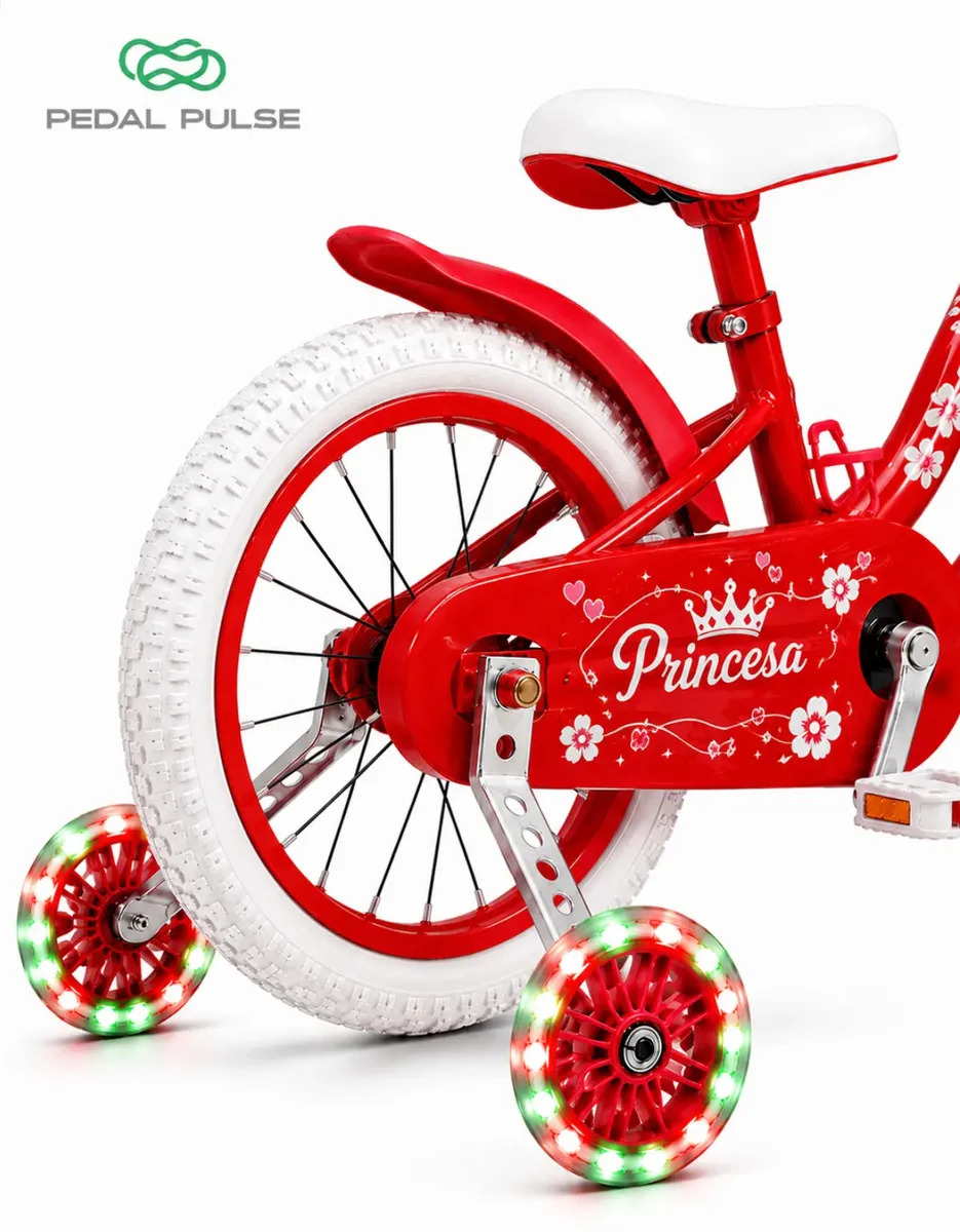 Par Rodinhas Apoio Lateral Vermelho Reforçada Com Led Pedal Pulse Bike Infantil Universal Regulável Aro 12 14 16 20 Bicicleta Criança