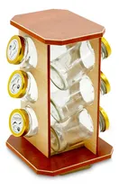 Comprar Especiero Condimentero Giratorio De Madera 6 Frascos Cocina