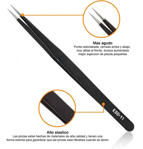 Set 10 Pinzas Antiestática Precisión Relojería Y Electrónica