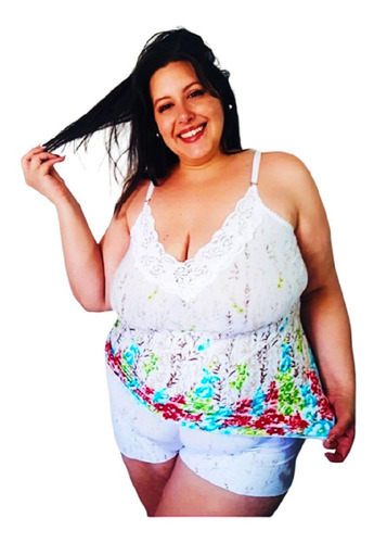 Art.5020 Conjunto Camiseta + Short Blanco Flores Talles Gdes