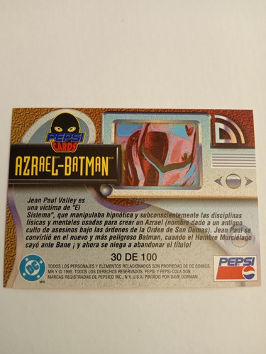Pepsi Card Azrael-batman Numero 30 Año 1995, (Usado)