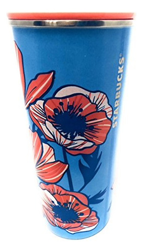 Taza Acero Inoxidable Diseño Floral Azul  15 Ml Liquido