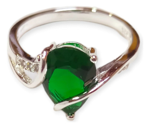 Anillo De  Plata  Mujer  Circón Verde 