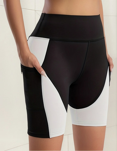 Short Elástico De Cintura Alta Con Bolsillos